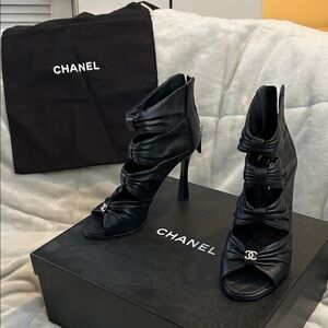 CHANEL Black High Heel Sandals